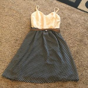 Cream and navy polka dot dress